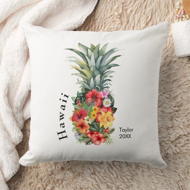 Hawaii Tropical Pineapple w/ Flowers, Family Name Cushion (Blanket)