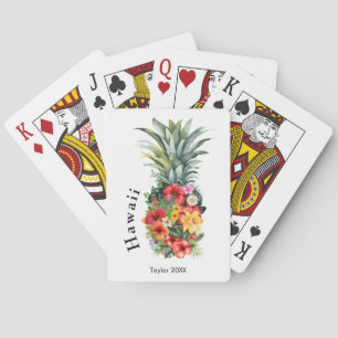 Hawaii Tropical Pineapple w/ Flowers, Family Name Playing Cards