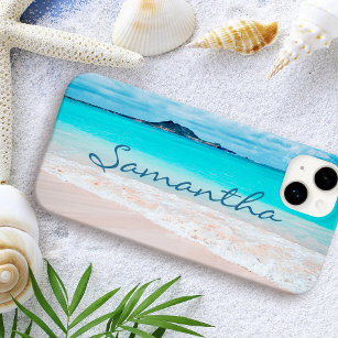 Hawaii tropical sandy beach photo add your name iPhone 15 mini case