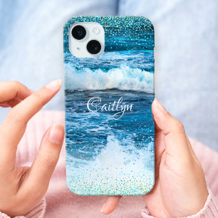 Hawaii turquoise blue ocean waves girly confetti iPhone 15 plus case