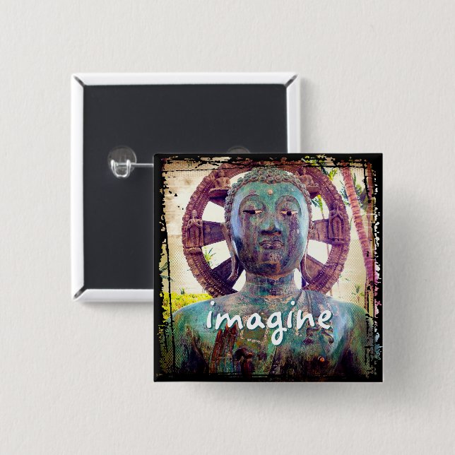 Hawaii Turquoise Buddha Photo Imagine Script Bold 15 Cm Square Badge (Front & Back)