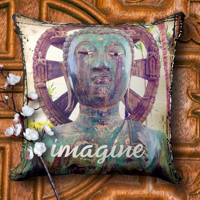 Hawaii Turquoise Buddha Photo Imagine Script Bold Cushion (Creator Uploaded)