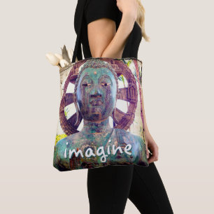Hawaii Turquoise Buddha Photo Imagine Script Bold Tote Bag