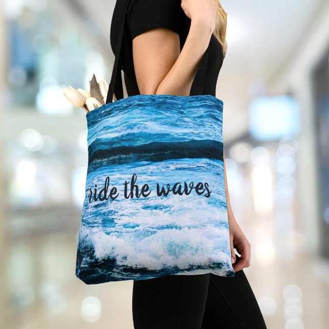 Hawaii Turquoise Ocean Photo Ride the Waves Quote Tote Bag (Creator Uploaded)
