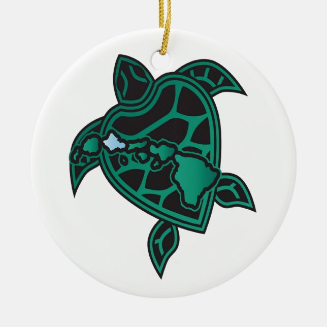 Hawaii Turtle and Hawaii Islands Ceramic Tree Decoration (Front)
