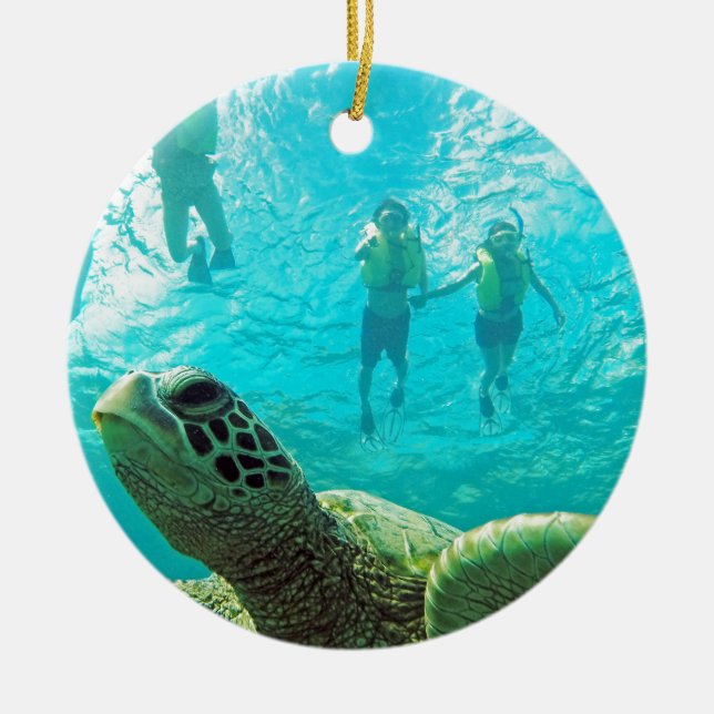Hawaii Turtle Ceramic Tree Decoration (Front)