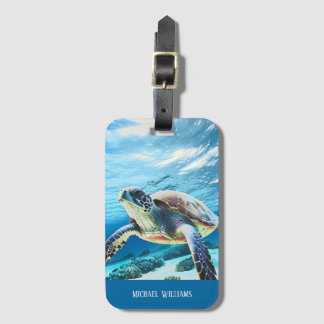 Hawaii Turtle Honu Photo Monogram Luggage Tag