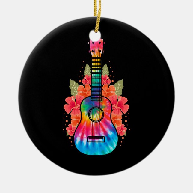 Hawaii Uke Flower Ukulele Guitar  Ceramic Tree Decoration (Front)