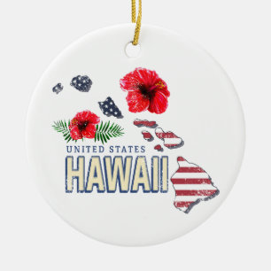 Hawaii United States Retro State Map USA Souvenir Ceramic Tree Decoration