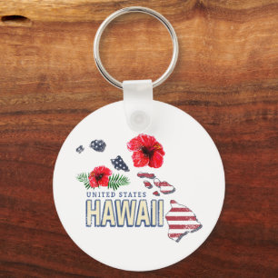 Hawaii United States Retro State Map USA Souvenir Key Ring