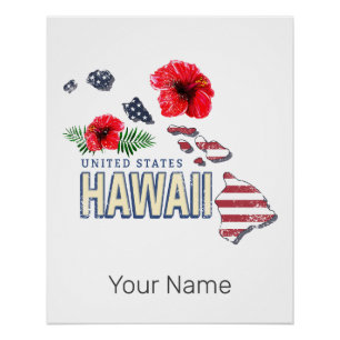 Hawaii United States Retro State Map USA Souvenir Poster