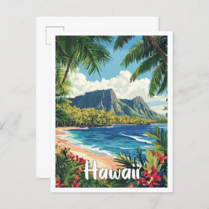 Hawaii USA Art Vintage Illustration Travel Postcard