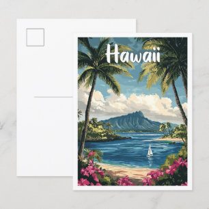Hawaii USA Art Vintage Illustration Travel Postcard
