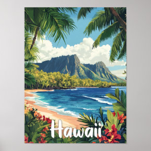 Hawaii USA Art Vintage Illustration Travel Poster