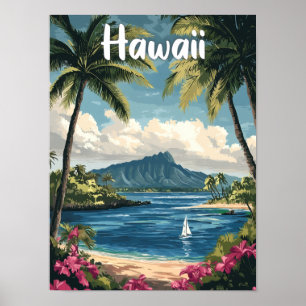 Hawaii USA Art Vintage Illustration Travel Poster