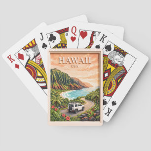 Hawaii USA Road Trip Vintage 3D Textured Landscape Playing Cards