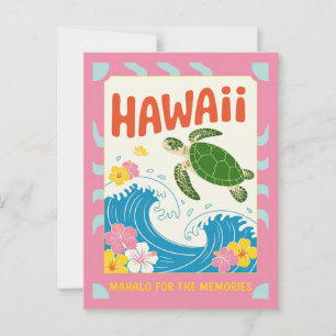Hawaii USA Vintage Sea Turtle Hibiscus Mahalo Postcard