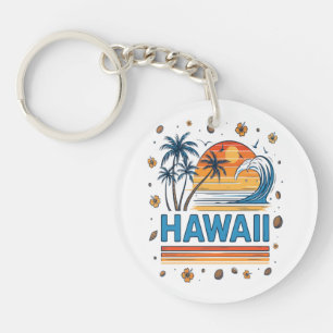 Hawaii Vacation Sunset 70S Beach Key Ring