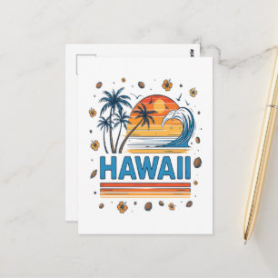 Hawaii Vacation Sunset 70S Beach Postcard
