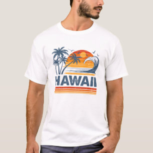 Hawaii Vacation Sunset Cute 70s Vintage Retro Beac T-Shirt