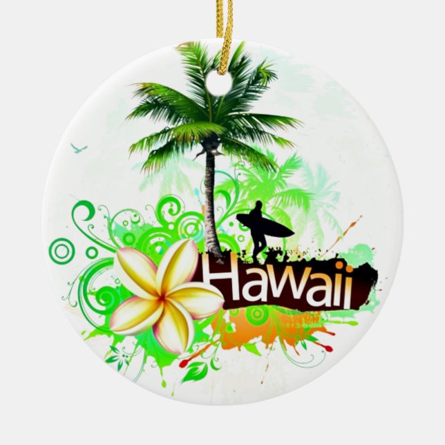Hawaii Vacation Travel Souvenir Ceramic Tree Decoration (Front)