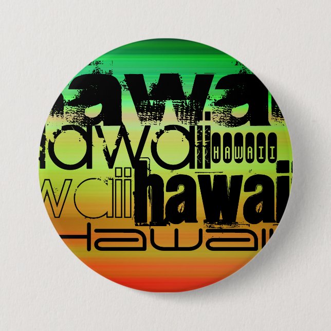 Hawaii; Vibrant Green, Orange, & Yellow 7.5 Cm Round Badge (Front)