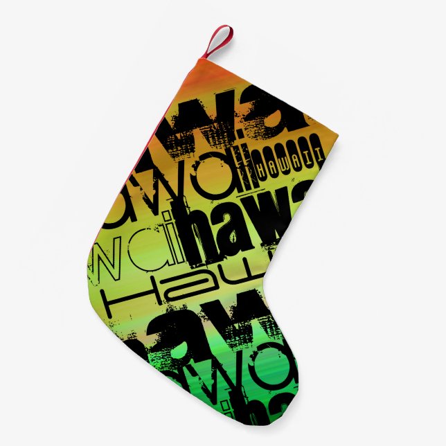 Hawaii; Vibrant Green, Orange, & Yellow Small Christmas Stocking (Front (Hanging))