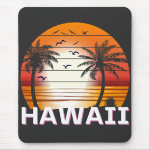 Hawaii Vintage Palm Trees Summer Beach Mouse Mat