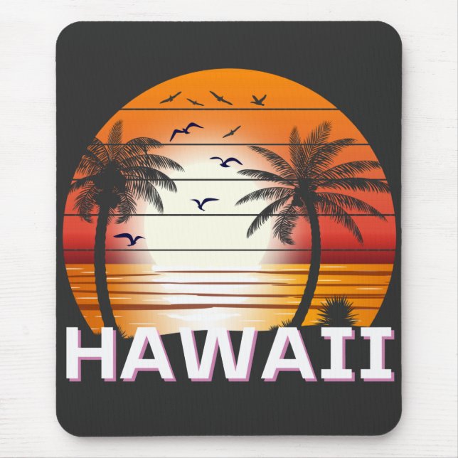 Hawaii Vintage Palm Trees Summer Beach Mouse Mat (Front)