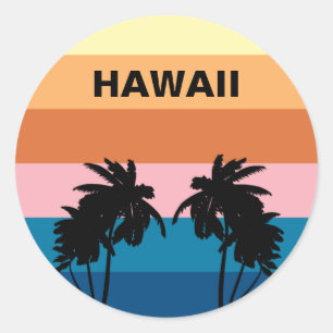 Hawaii Vintage Sunset Palm Trees Travel Trip Classic Round Sticker