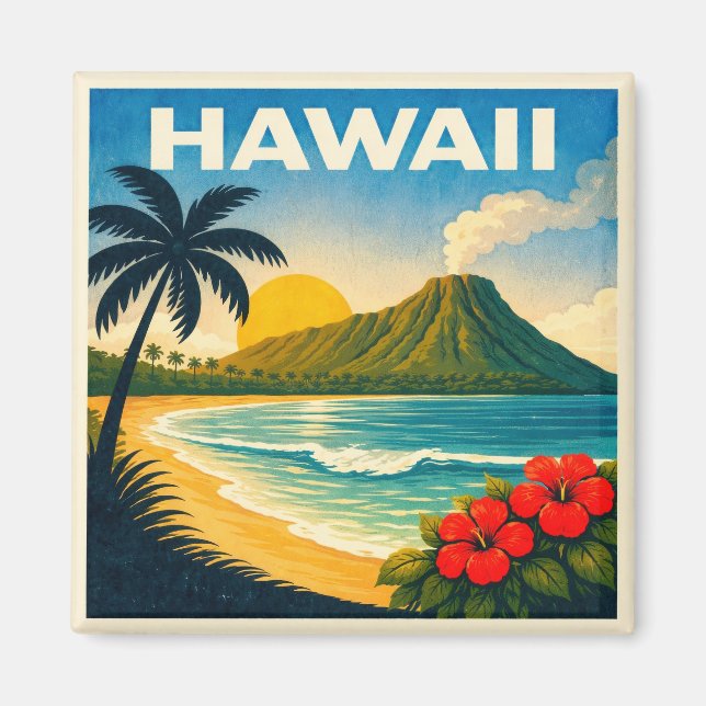 Hawaii Vintage Travel Poster Magnet (Front)