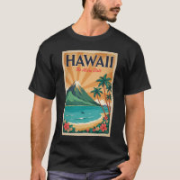 Hawaii Volcano Illustration Travel Art Vintage