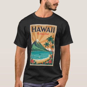 Hawaii Volcano Illustration Travel Art Vintage T-Shirt