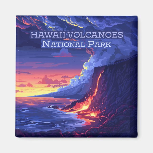 Hawaii Volcanoes National Park Big Island Retro Magnet (Front)