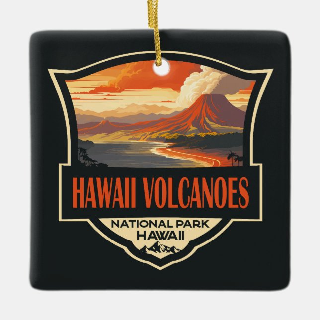 Hawaii Volcanoes National Park Illustration Travel Ceramic Ornament (Front)