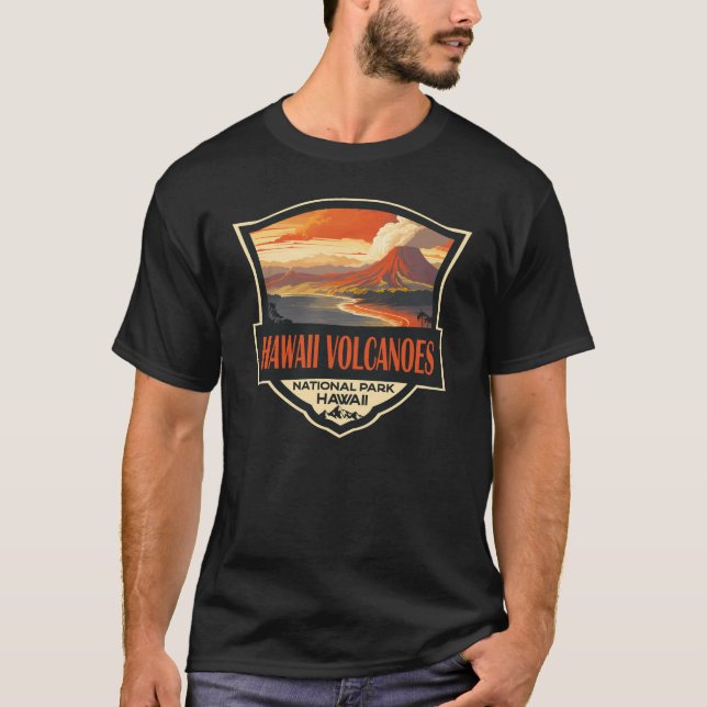 Hawaii Volcanoes National Park Illustration Travel T-Shirt (Front)