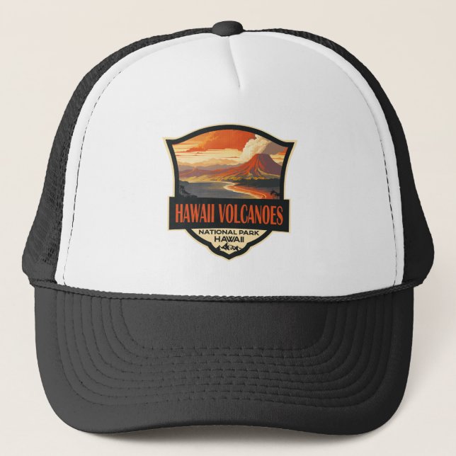 Hawaii Volcanoes National Park Illustration Travel Trucker Hat (Front)