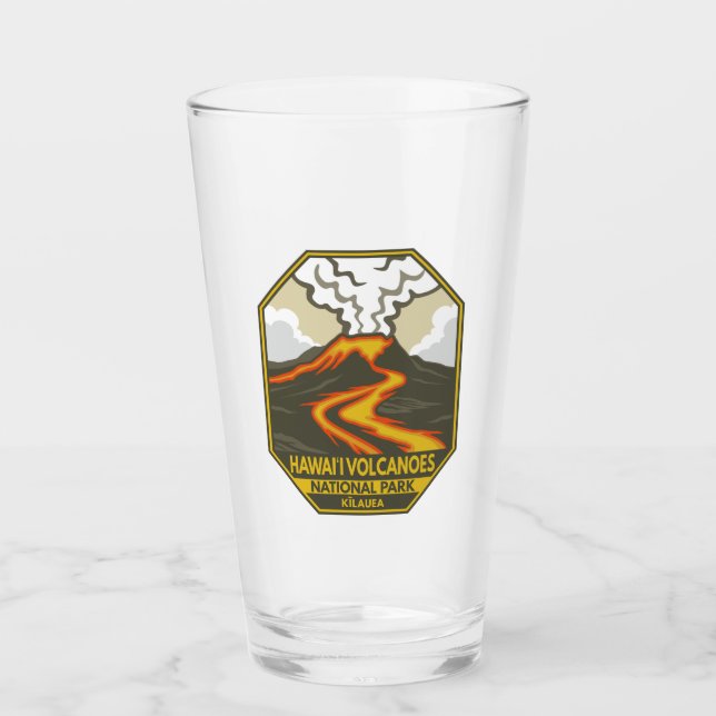 Hawaii Volcanoes National Park Kilauea Retro Glass (Front)