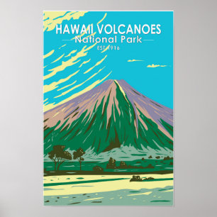 Hawaii Volcanoes National Park Mauna Loa Vintage Poster