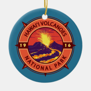 Hawaii Volcanoes National Park Retro Compass Ceramic Tree Decoration