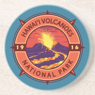 Hawaii Volcanoes National Park Retro Compass Coaster