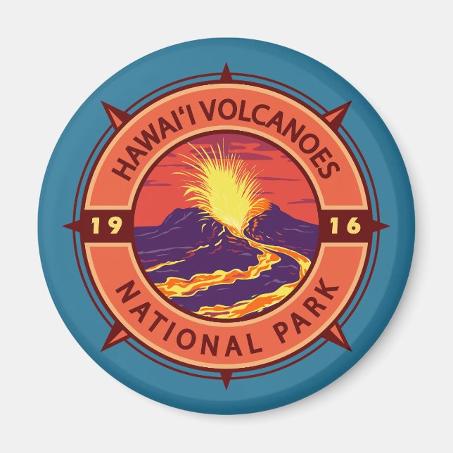 Hawaii Volcanoes National Park Retro Compass Magnet (Front)