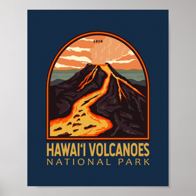 Hawaii Volcanoes National Park Vintage Emblem Poster (Front)