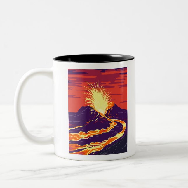 Hawaii Volcanoes National Park with active KIlauea Two-Tone Coffee Mug (Left)