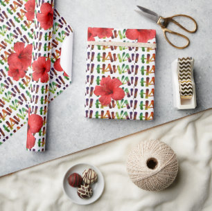 Hawai'i - Watercolor Lettering Hibiscus Hawaii  Wrapping Paper