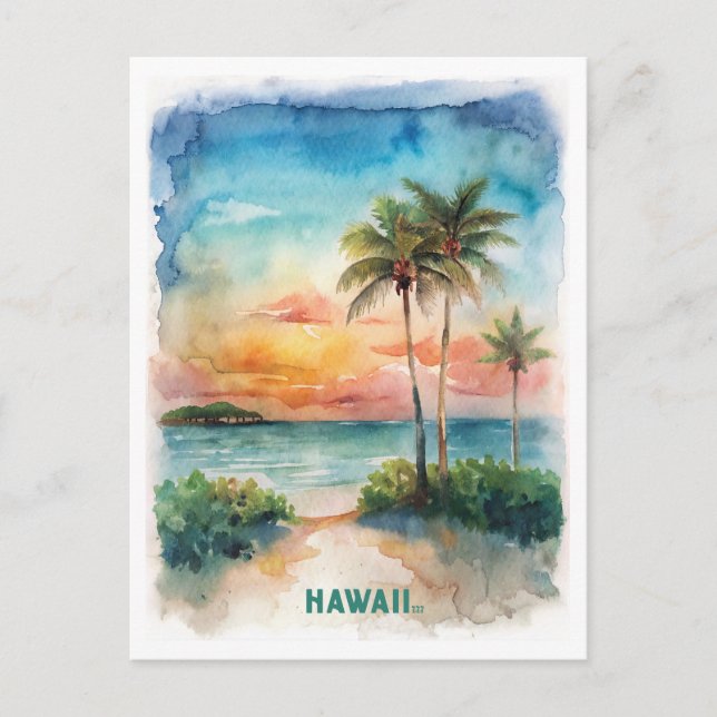 Hawaii Watercolor Painting Postcard (Front)