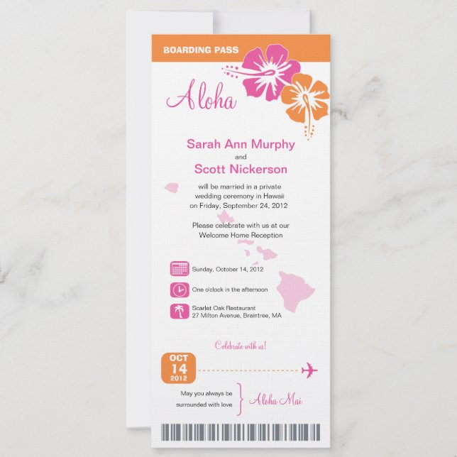 Hawaii Wedding Boarding Pass Invitation (Front)