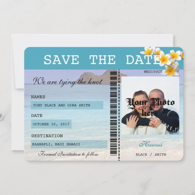 Hawaii Wedding  Boarding Pass Save the Date (Front)