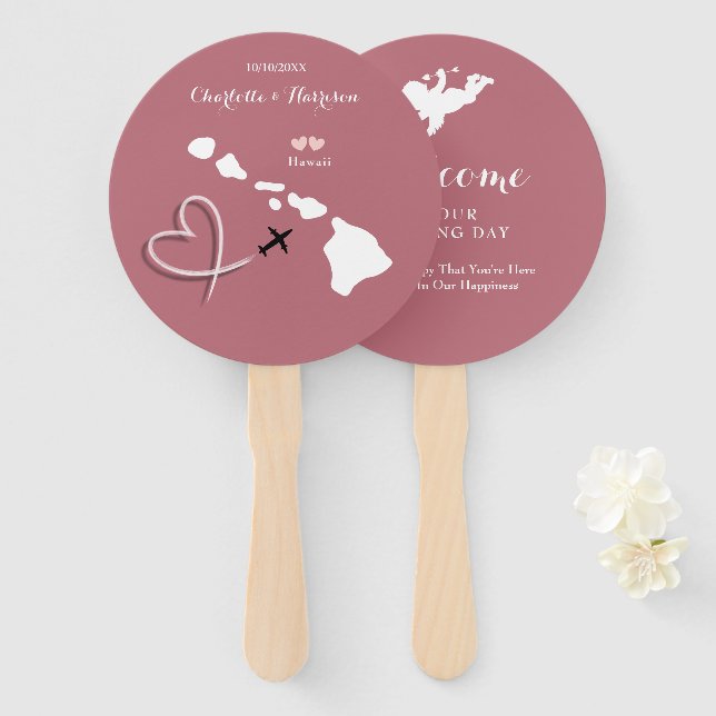 Hawaii Wedding Destination Hand Fan (Front and Back)