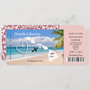 Hawaii Wedding Destination Ticket Pass Invitation